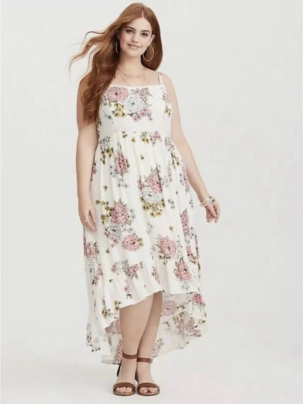 Torrid White Ivory Floral Sleeveless High Low Gauzey Midi Maxi Dress size 0 | 12